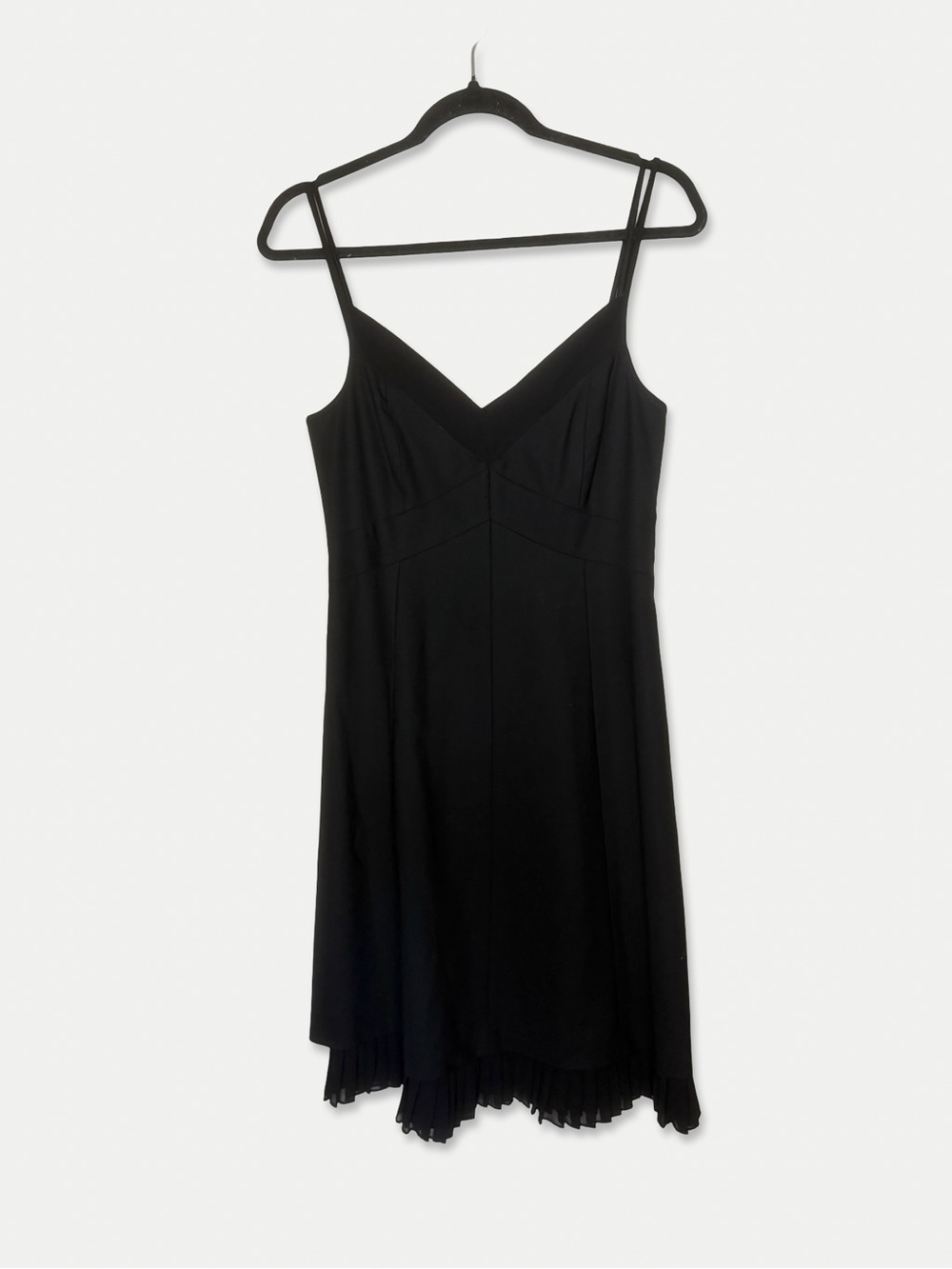 Theory Size 6 Black Wool Silk Pleated Hem Spaghetti Strap Dress Y2K